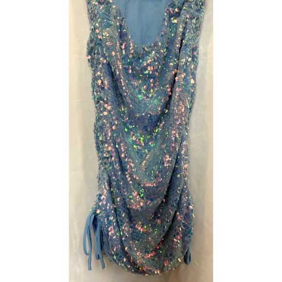 MNK Ice‎ Blue Sequin Mini Bodycon Cocktail Party Dress Size L Glam Girly Y2K - Picture 11 of 12